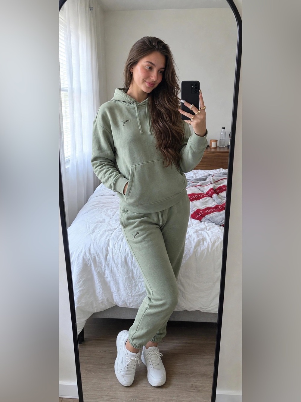 Puma Sage Green Fleece Hoodie & Matching Joggers Sweat Set Size S